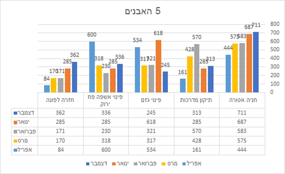תרשים נושאים שכיחים דצמבר 2018 - אפריל 2019: